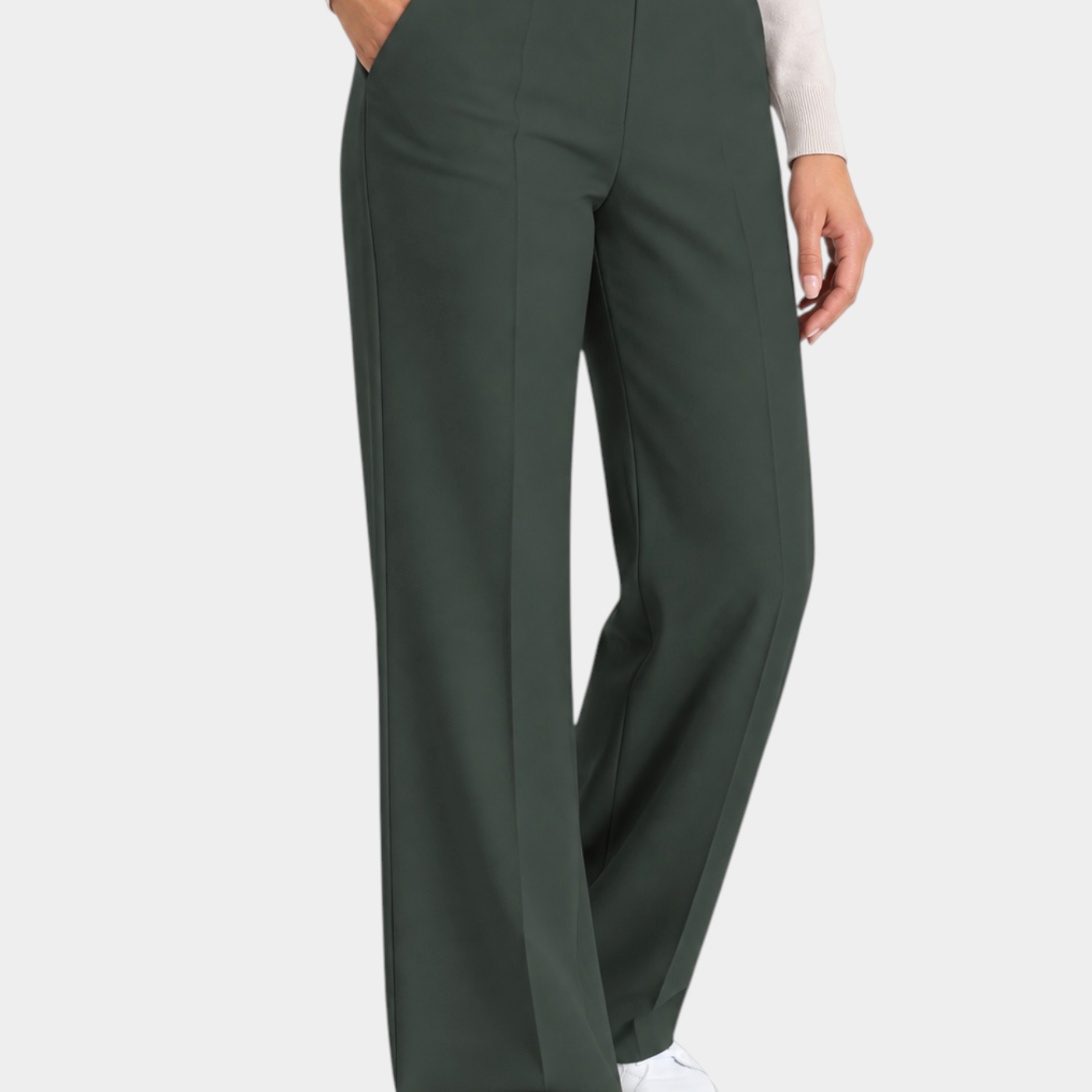 Pantalone a palazzo verde scuro Follower SRL in tessuto compact con tasche laterali e taglio sartoriale