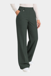 Pantalone a palazzo verde scuro Follower SRL in tessuto compact con tasche laterali e taglio sartoriale