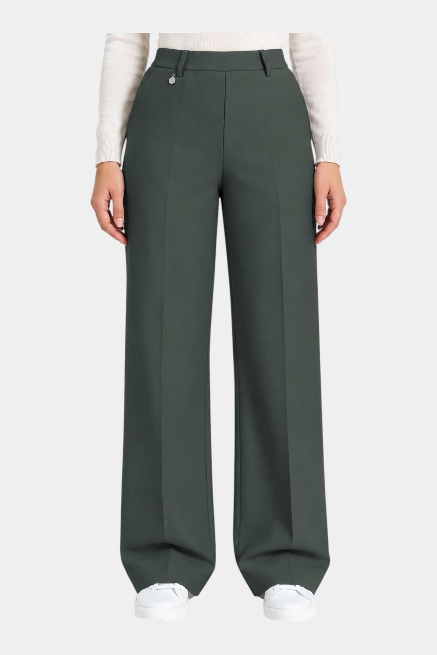 Pantalone a palazzo verde scuro Follower SRL in tessuto compact con tasche e linea elegante
