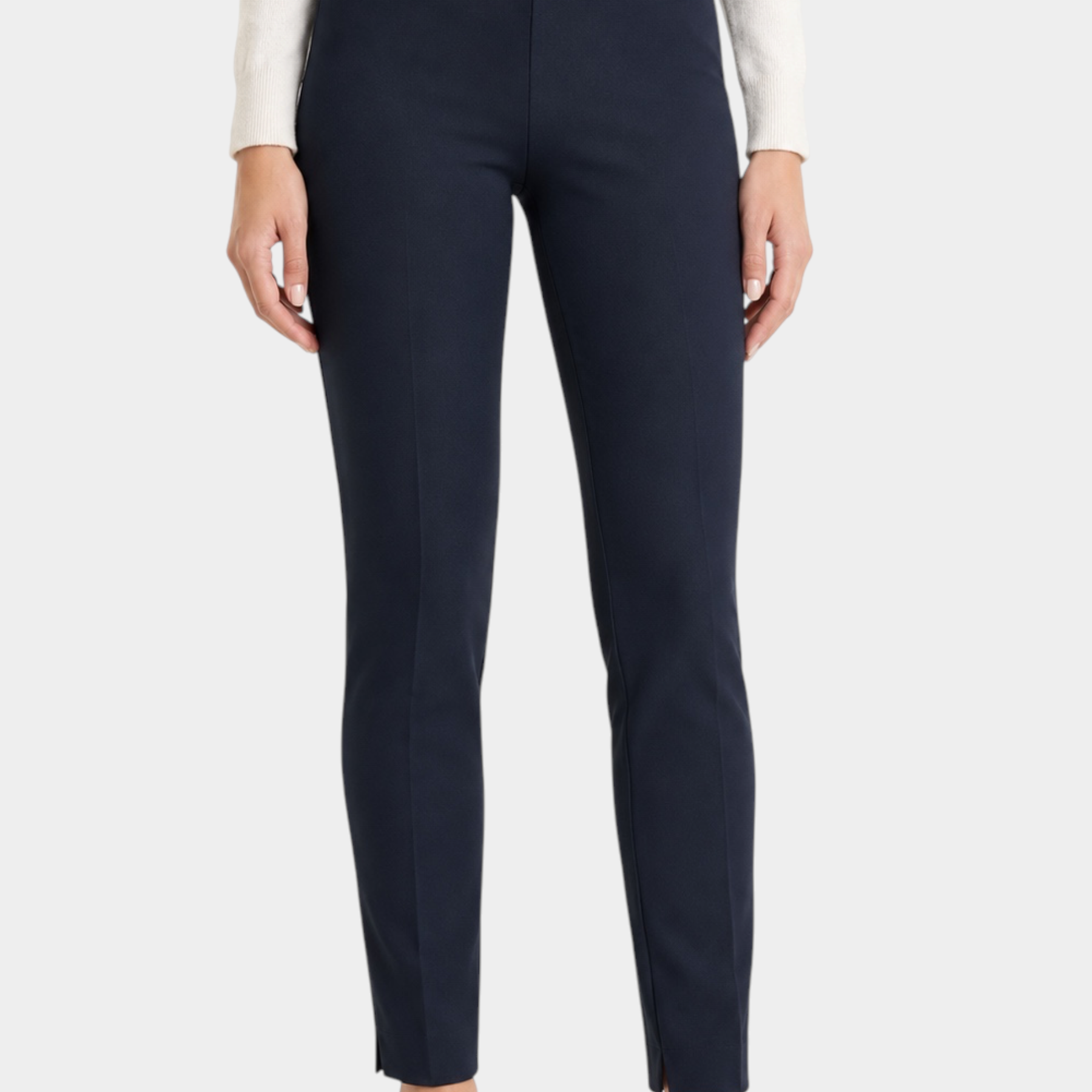 Pantalone a sigaretta blu Follower SRL in tessuto Compact con spacchetti sul fondo indossato da una modella
