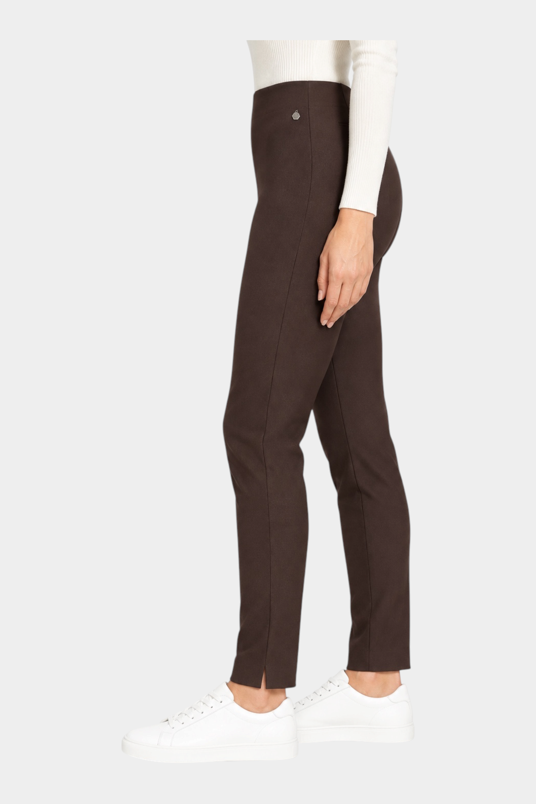 Pantalone a sigaretta marrone Follower SRL in tessuto compact con spacchetti laterali e vestibilità slim
