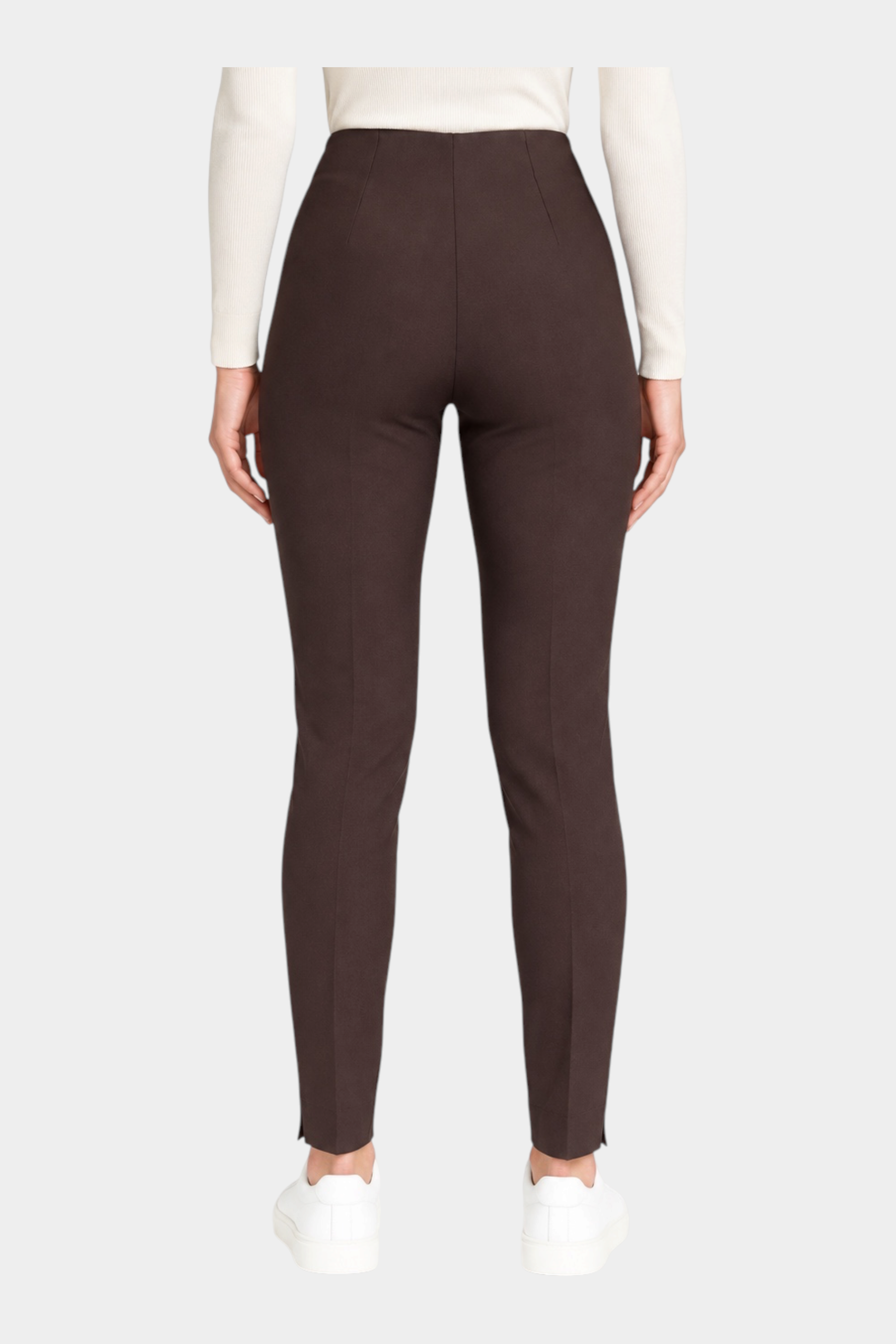 Pantalone a sigaretta marrone Follower SRL in tessuto compact con spacchetti sul fondo, vista posteriore
