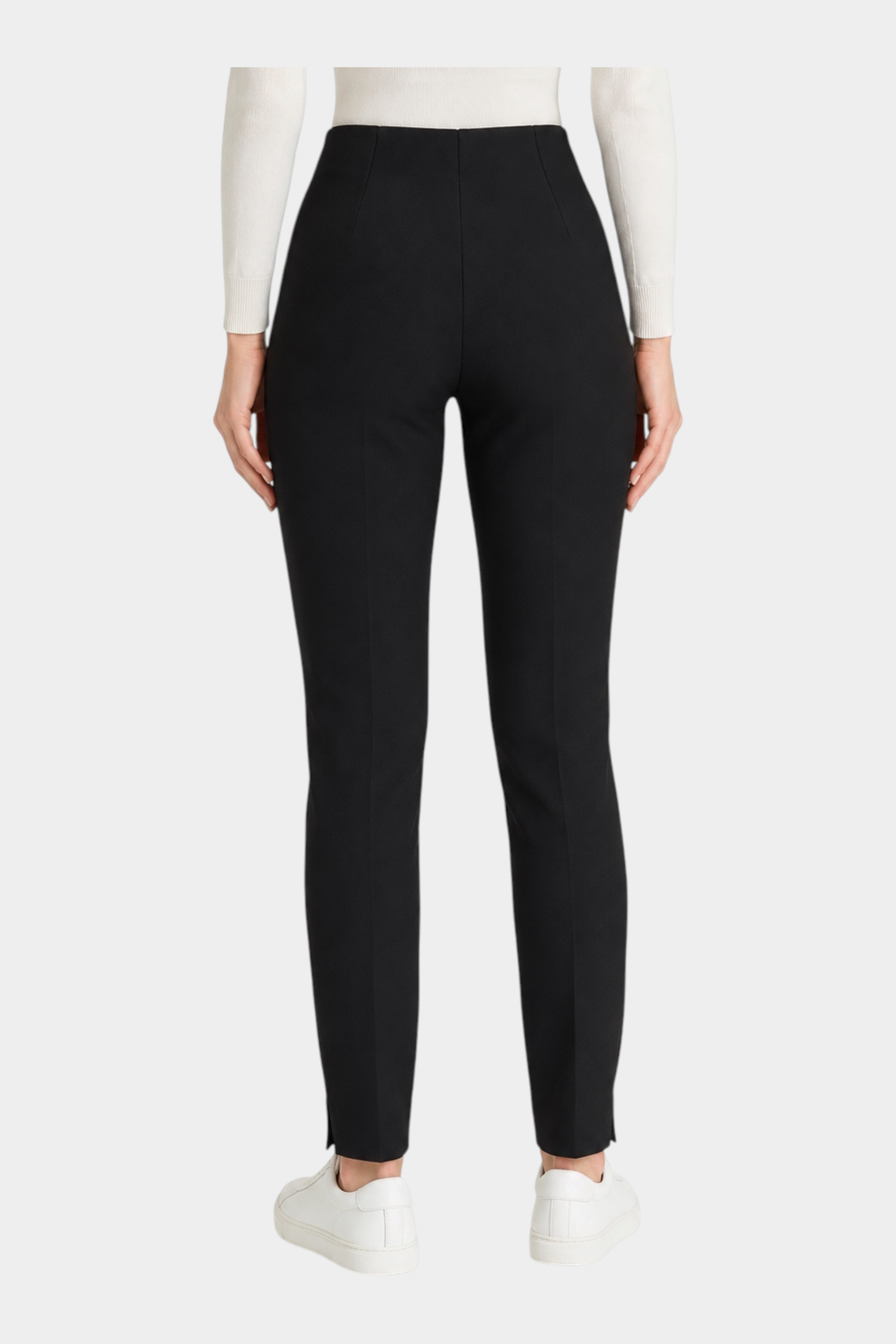 Pantalone a sigaretta nero Follower SRL in tessuto compact con spacchetti sul fondo, vista posteriore