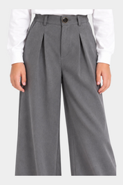 Pantaloni Follower SRL bambina grigi a gamba larga con pence in vita e chiusura a bottone