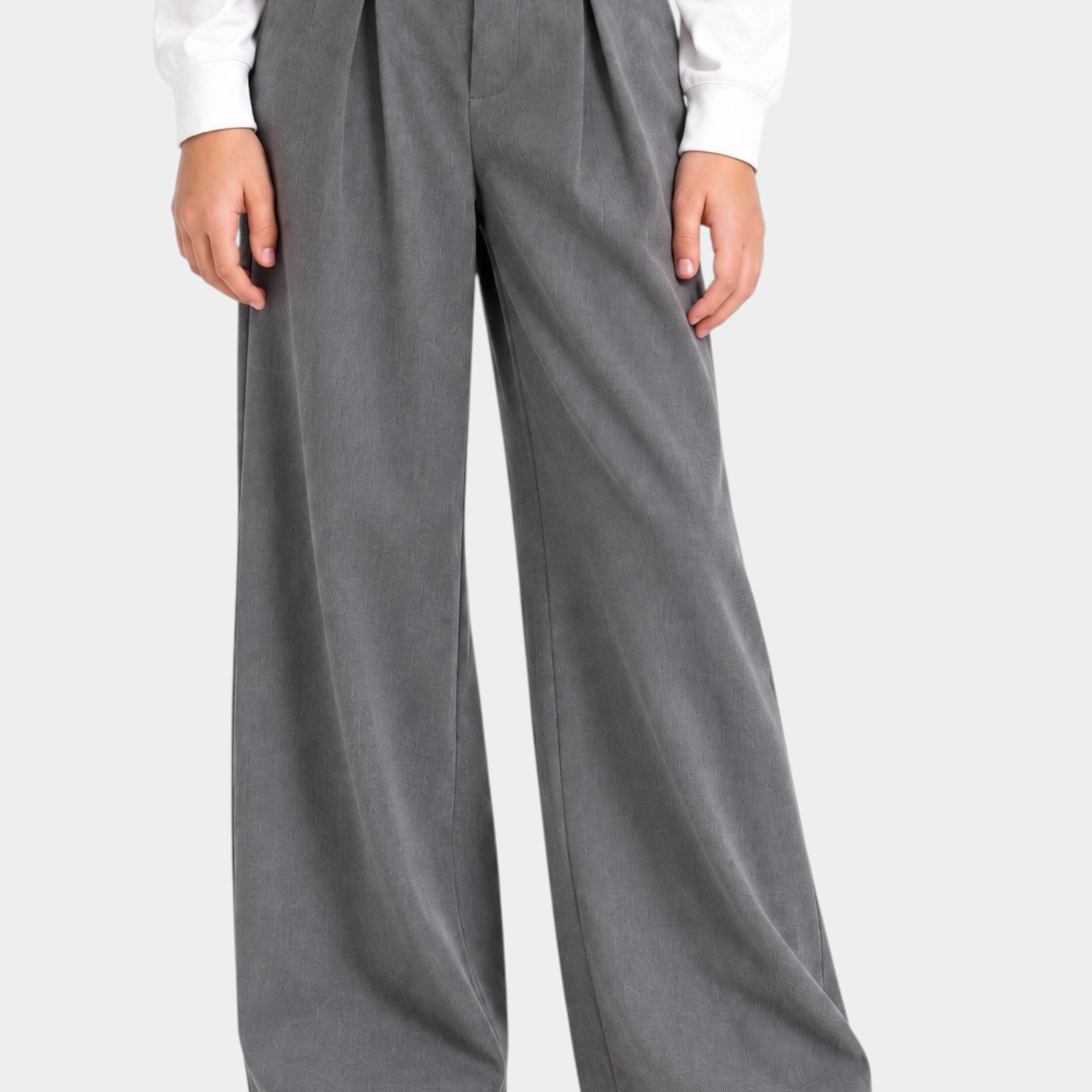 Pantaloni Follower SRL bambina a gamba larga grigi con pence e chiusura a bottone