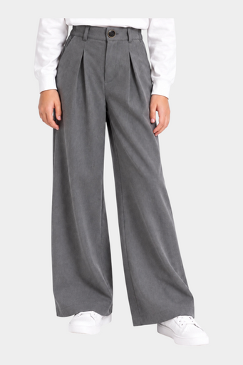 Pantaloni Follower SRL bambina a gamba larga grigi con pence e chiusura a bottone