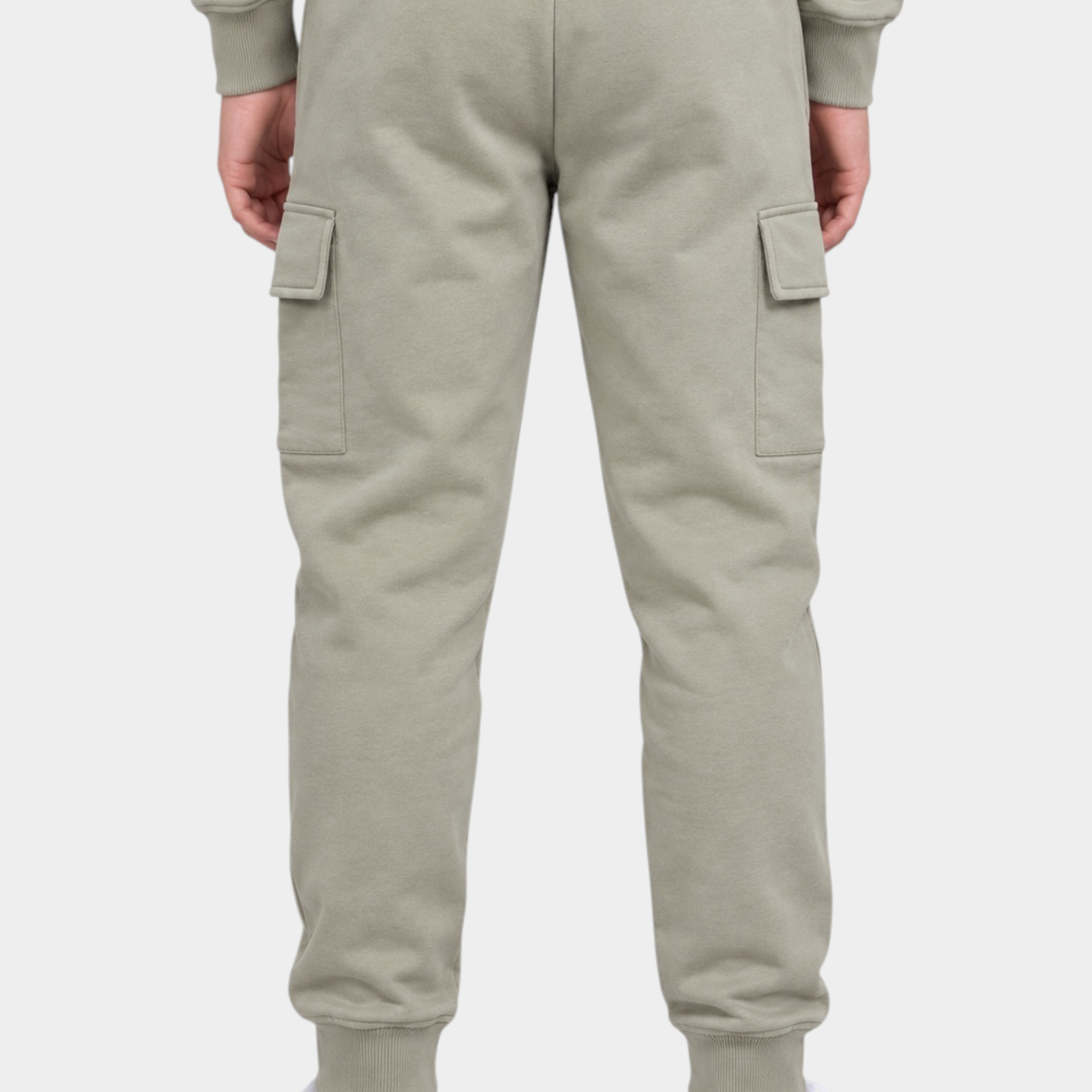 Vista posteriore di pantaloni cargo Follower SRL beige in cotone con tasche laterali e polsini elasticizzati