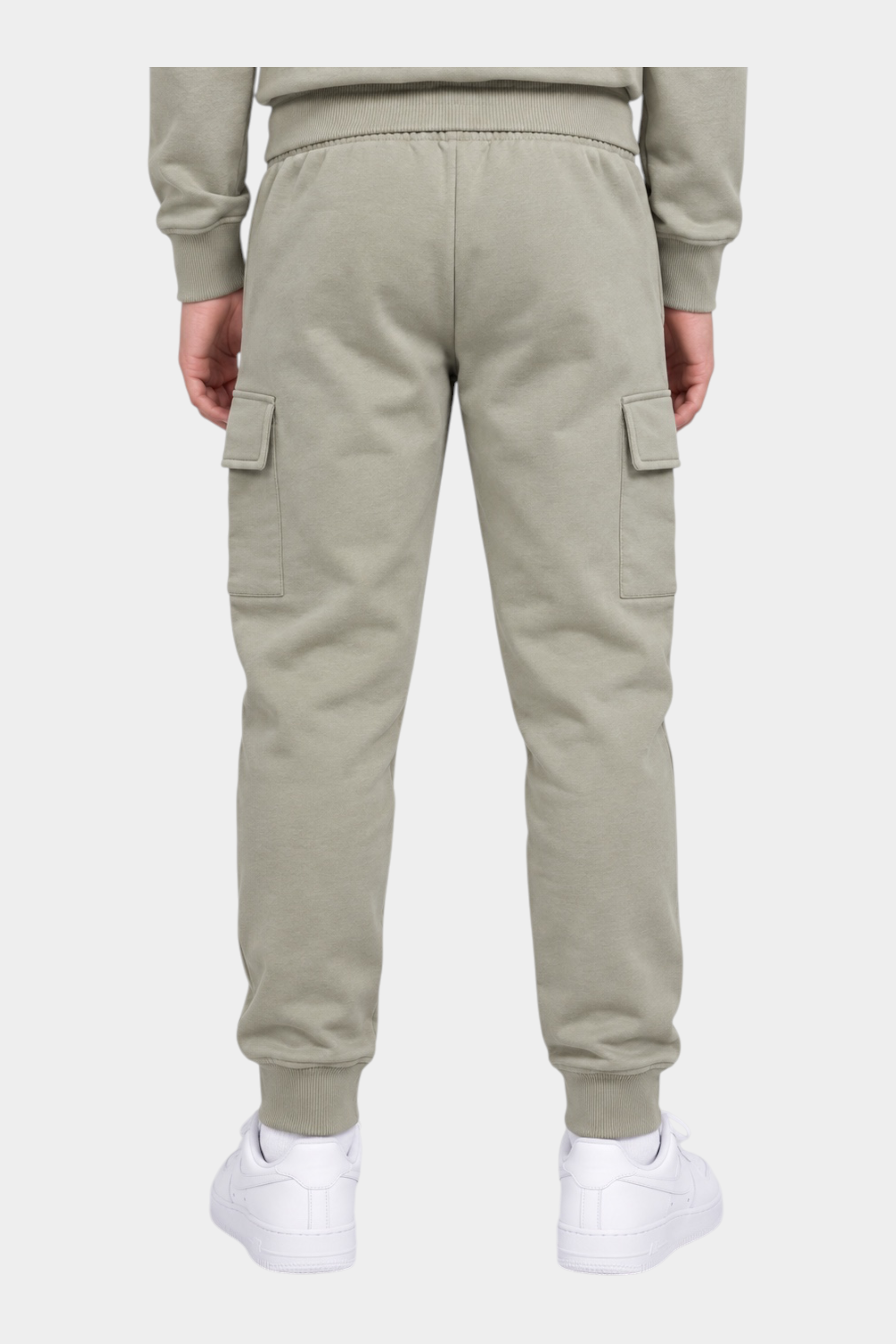 Vista posteriore di pantaloni cargo Follower SRL beige in cotone con tasche laterali e polsini elasticizzati