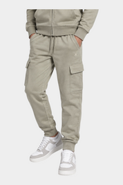 Pantaloni cargo beige Follower SRL in cotone con tasche laterali e polsini elasticizzati indossati da un ragazzo