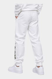 Pantaloni jogger Follower SRL bianchi da bambino con dettaglio grafico laterale e polsini elasticizzati