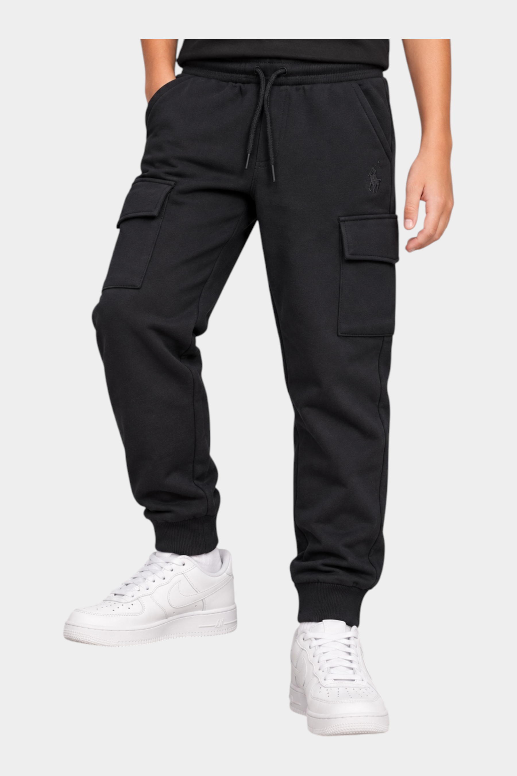Pantaloni jogger cargo neri da bambino Follower SRL con tasche laterali e polsini elasticizzati