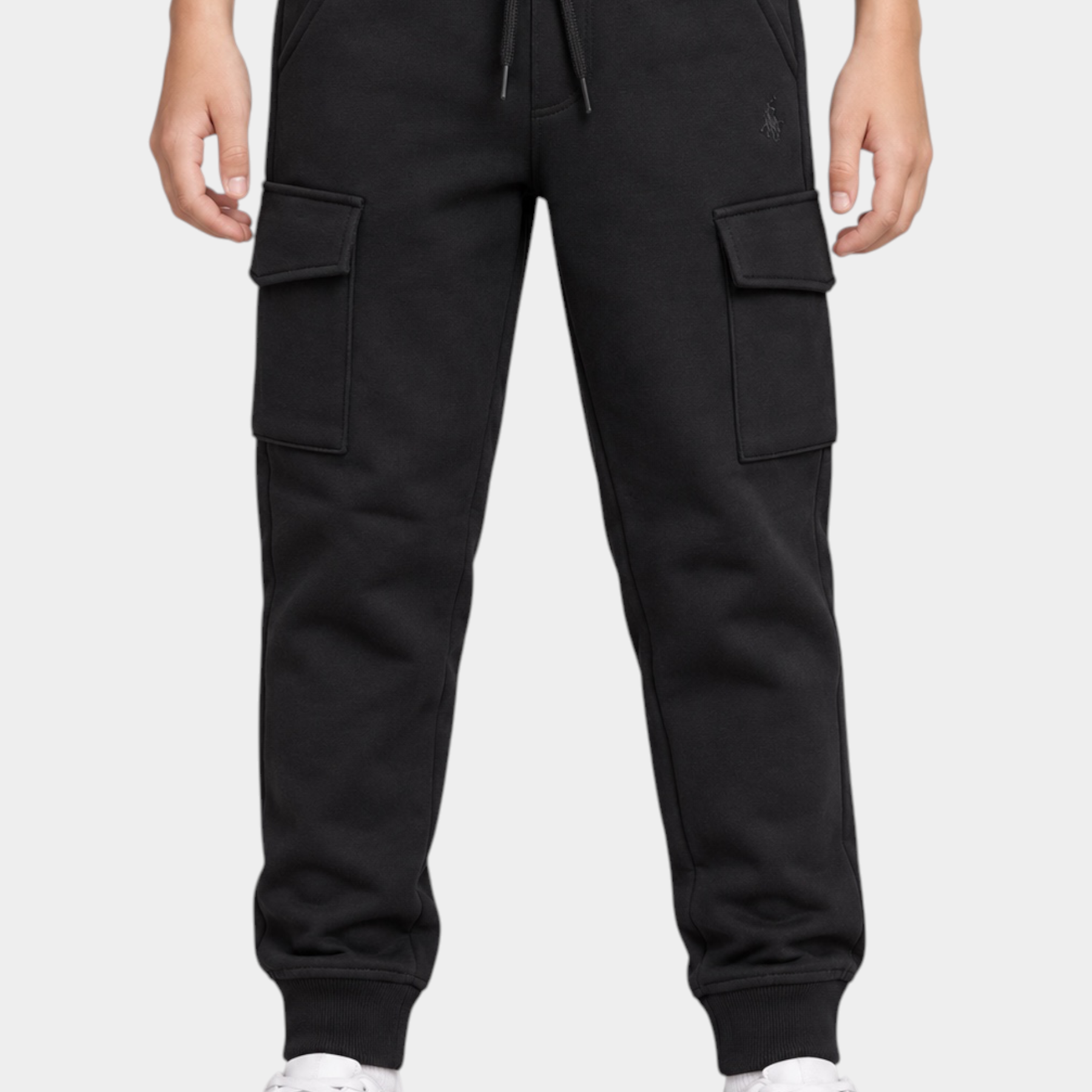 Pantaloni jogger cargo neri Follower SRL per bambino con tasche laterali e coulisse in vita