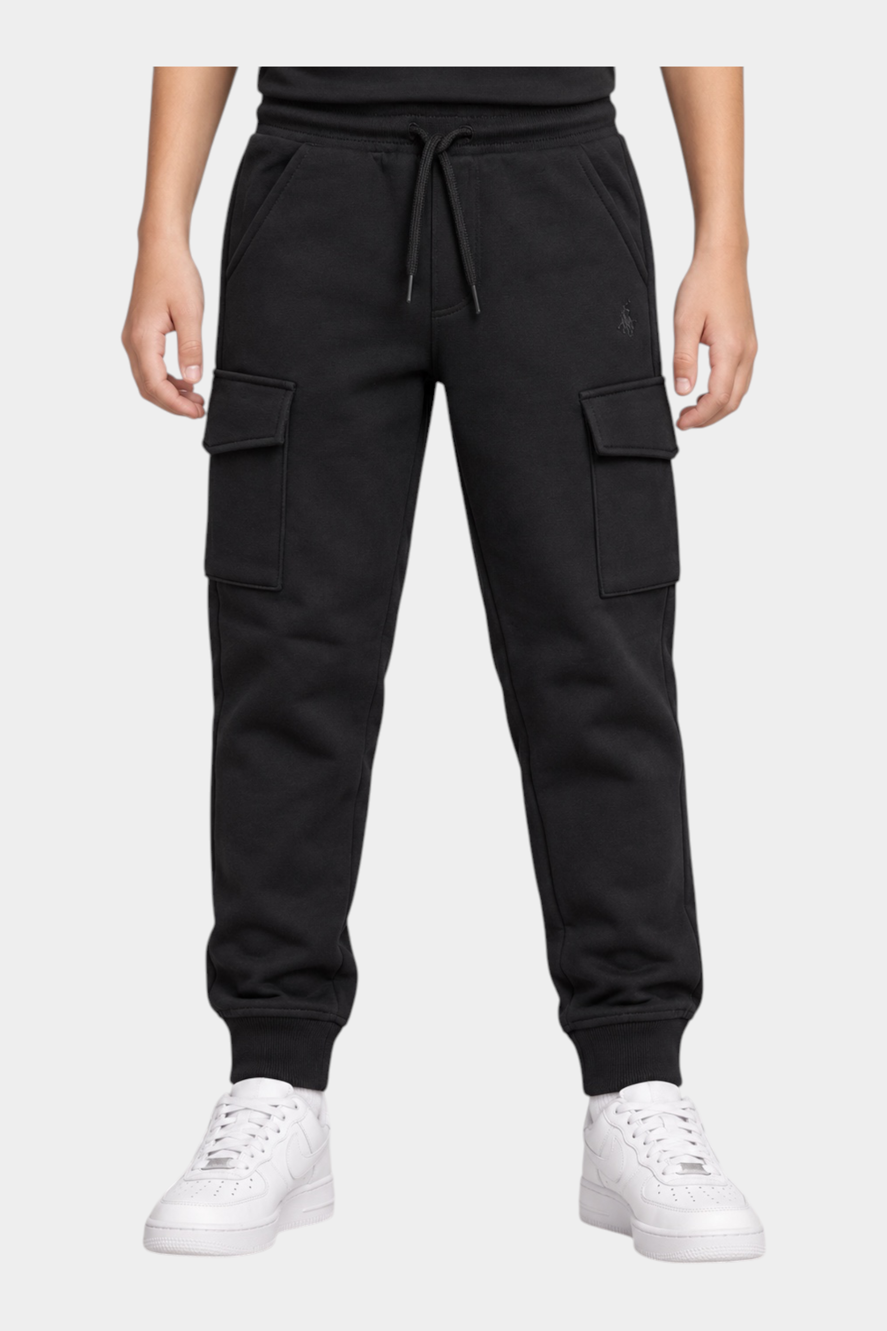 Pantaloni jogger cargo neri Follower SRL per bambino con tasche laterali e coulisse in vita