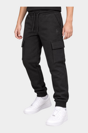 Pantaloni jogger cargo neri Follower SRL per bambino con tasche laterali e logo ricamato tono su tono