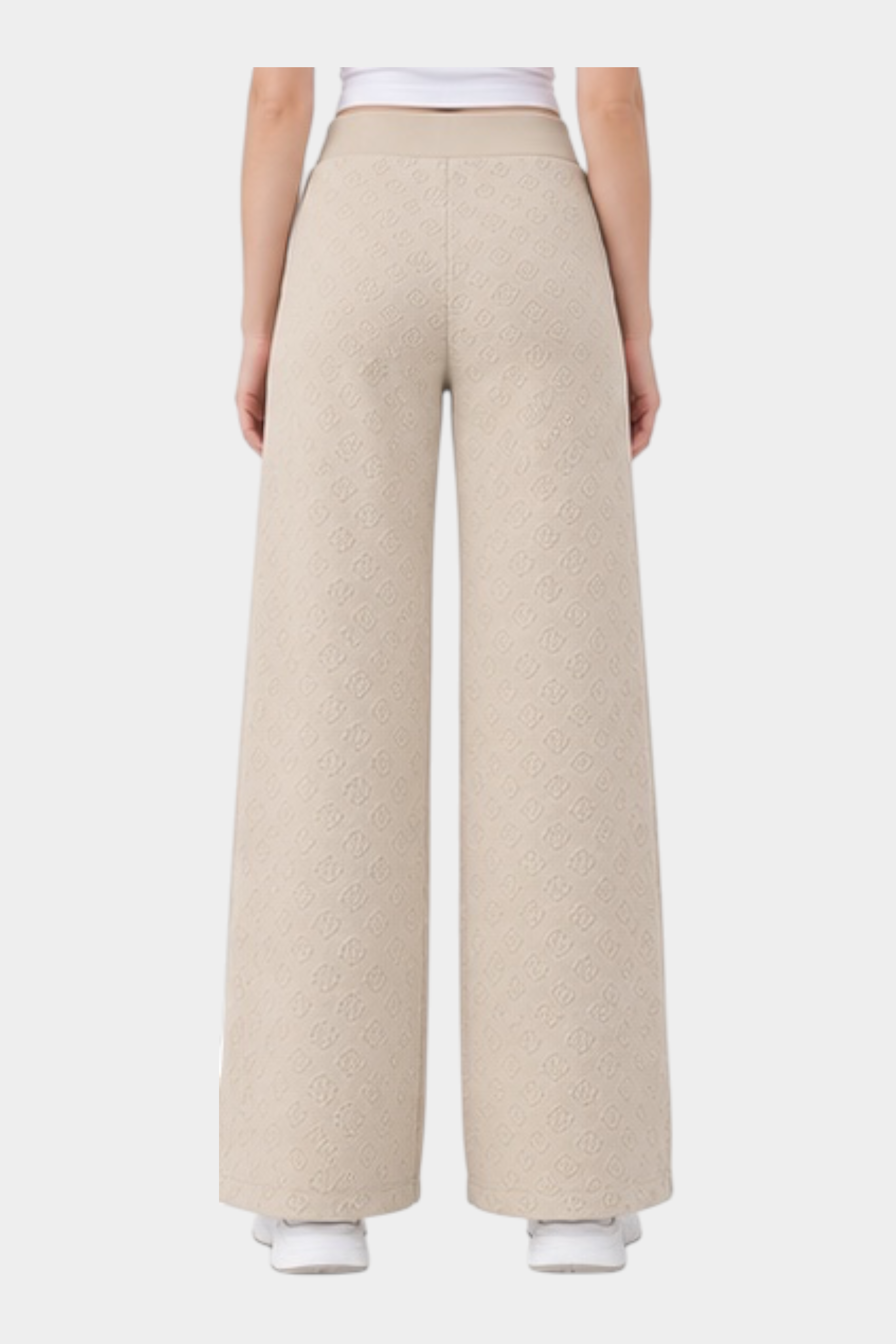 Pantaloni jogger Follower SRL color ecru a gamba larga con motivo logo 4G in rilievo su tutta la superficie