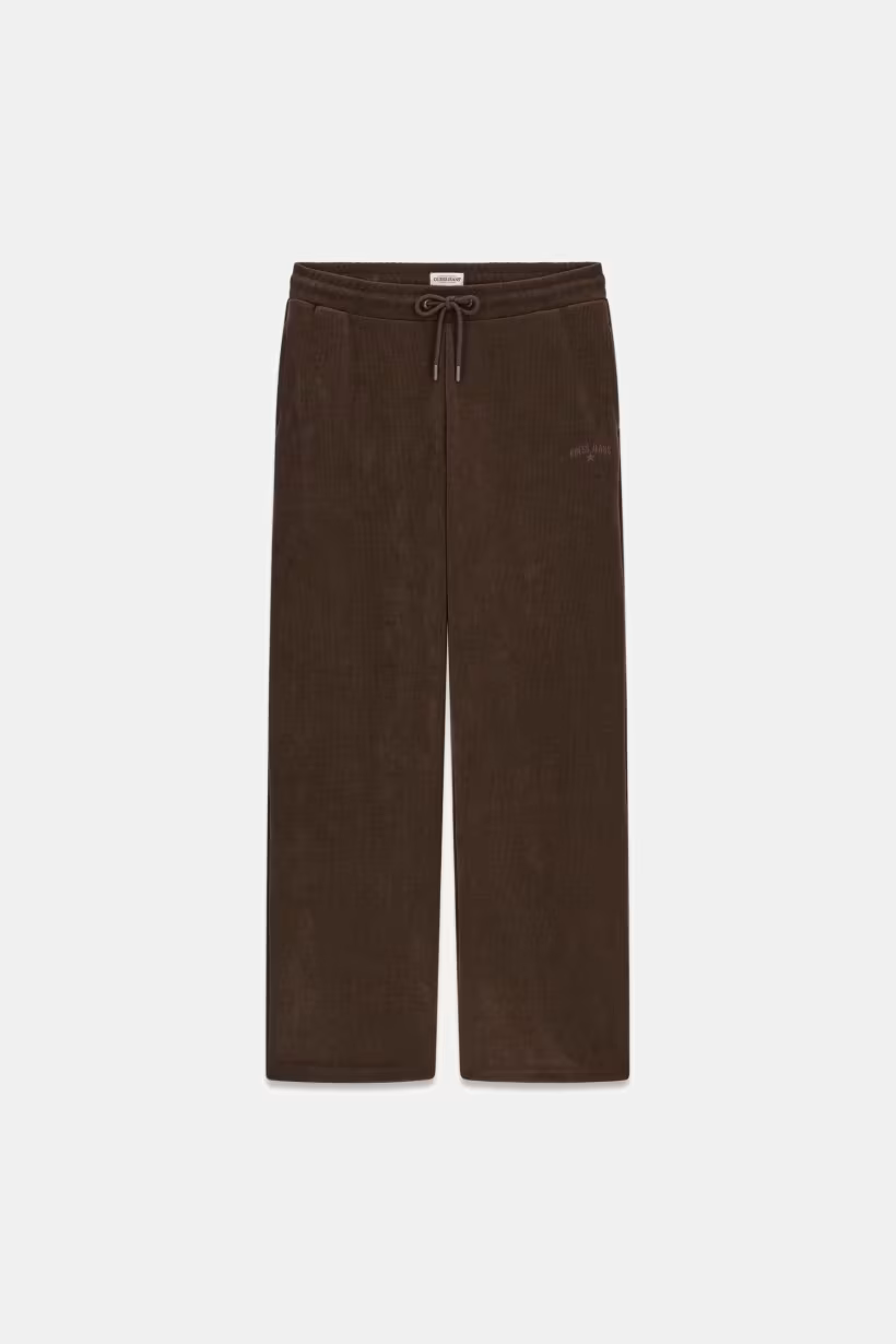 Pantaloni della tuta a coste marroni da donna GUESS di Follower SRL con vita elasticizzata e coulisse