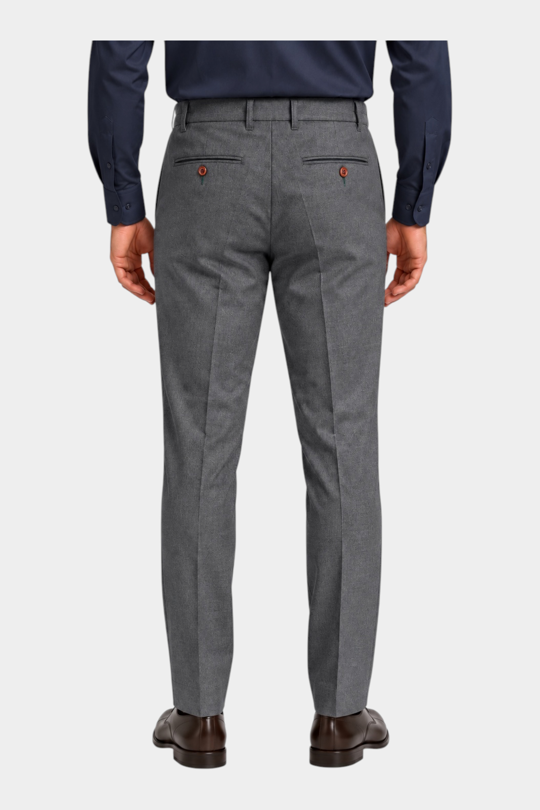 Pantaloni uomo Follower SRL regular fit color antracite con pinces, vista posteriore su fondo bianco