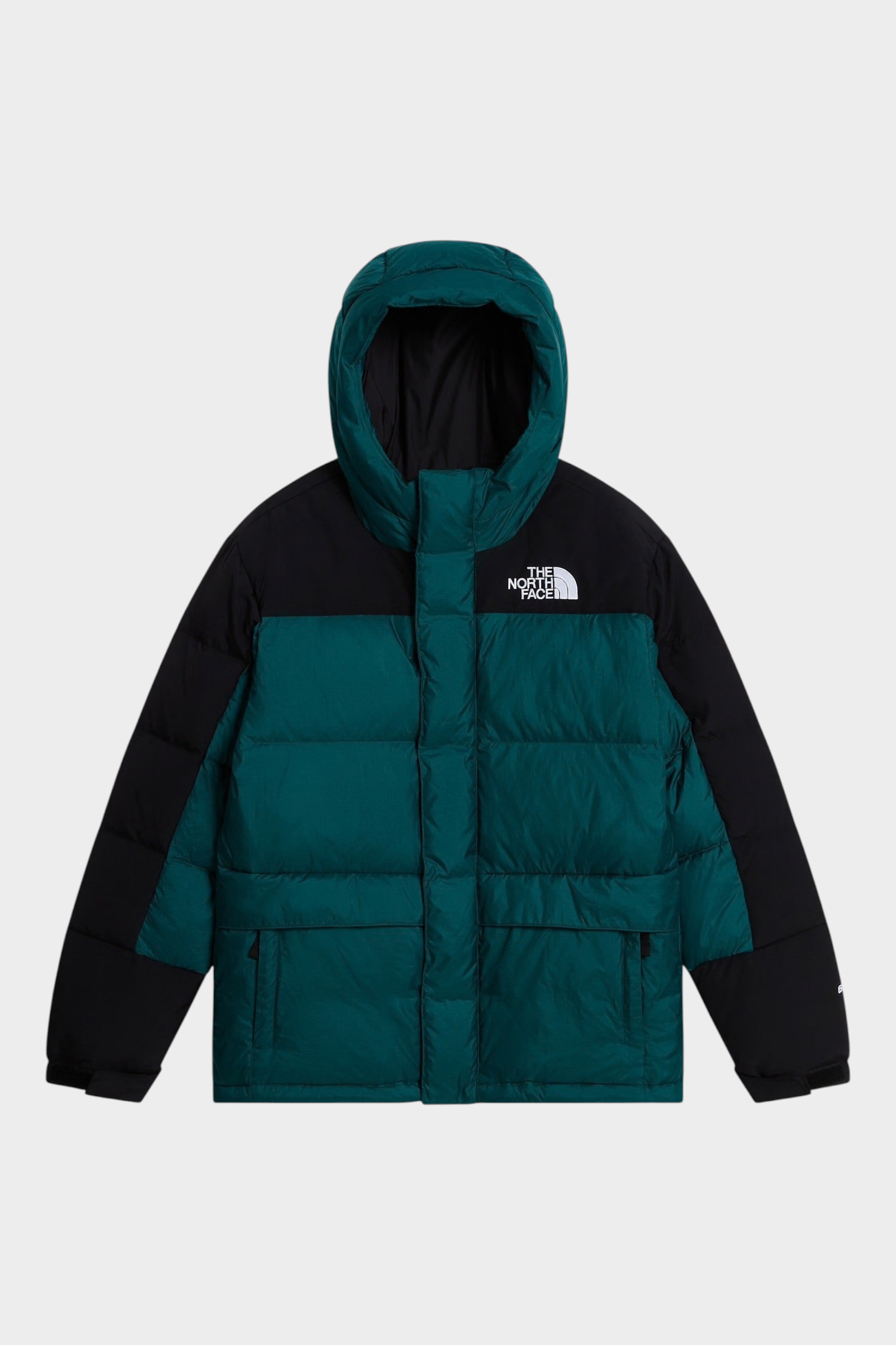 Parka corto unisex Follower SRL The North Face verde e nero con imbottitura in piumino e cappuccio integrato