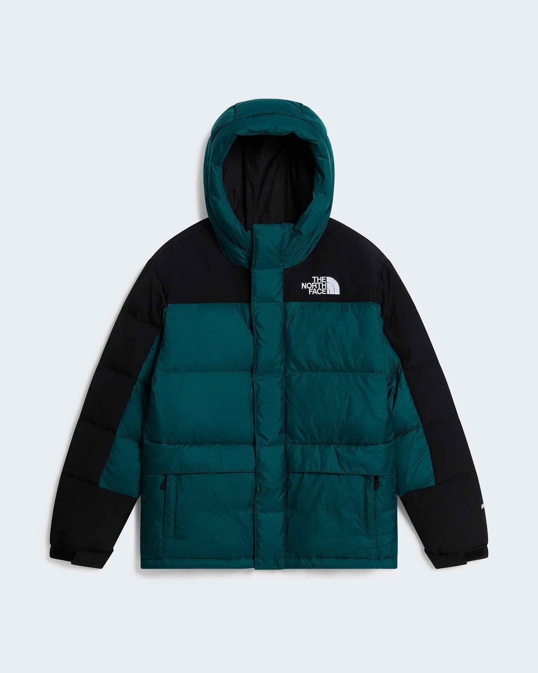 Parka corto unisex Follower SRL The North Face verde e nero con imbottitura in piumino e cappuccio integrato