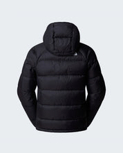Vista posteriore del piumino nero con cappuccio Hydrenalite™ di Follower SRL, imbottito e trapuntato