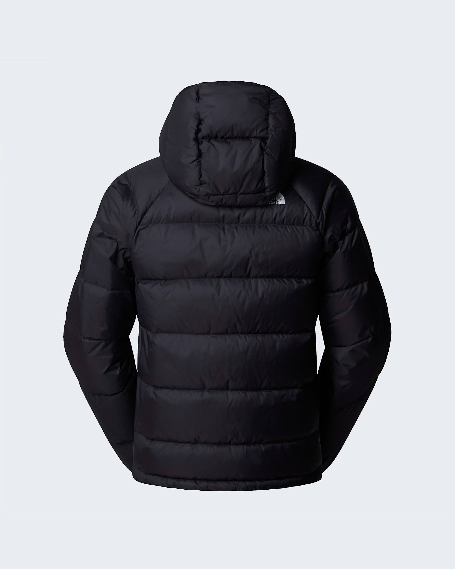 Vista posteriore del piumino nero con cappuccio Hydrenalite™ di Follower SRL, imbottito e trapuntato
