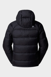 Vista posteriore del piumino nero con cappuccio Hydrenalite™ di Follower SRL, imbottito e trapuntato