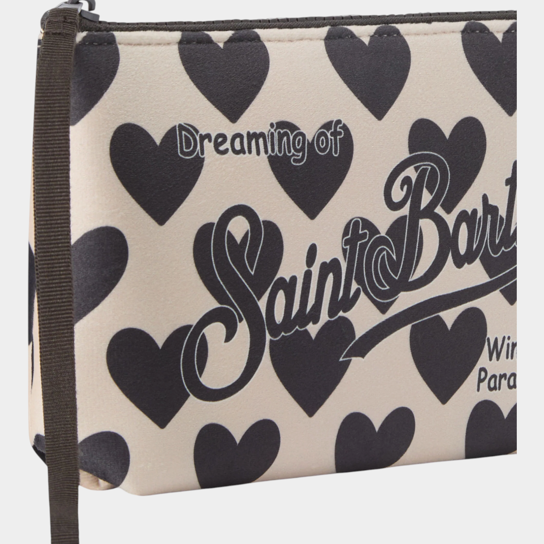 Pochette Follower SRL Aline beige con stampa di cuori neri e logo MC2 SAINT BARTH