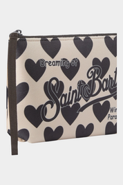 Pochette Follower SRL Aline beige con stampa di cuori neri e logo MC2 SAINT BARTH