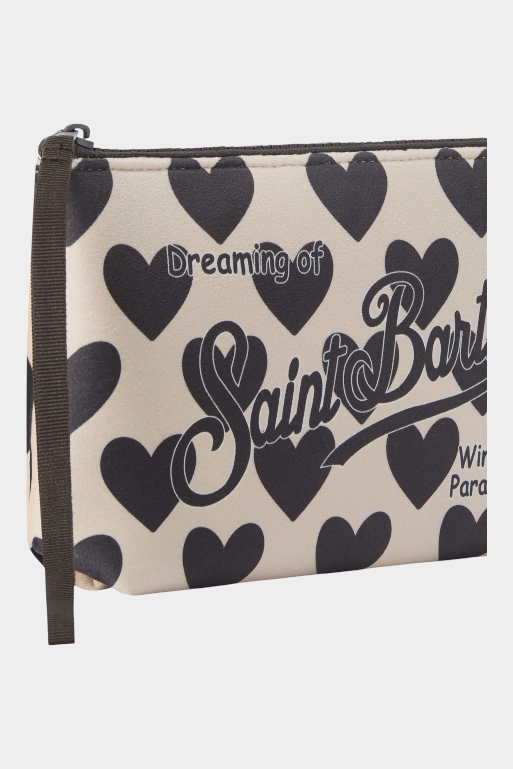 Pochette Follower SRL Aline beige con stampa di cuori neri e logo MC2 SAINT BARTH