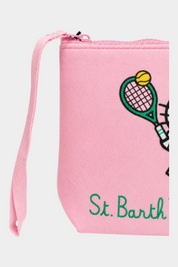 Pochette Follower SRL Aline rosa con stampa Hello Kitty e racchetta da tennis, dotata di pratico laccetto laterale.