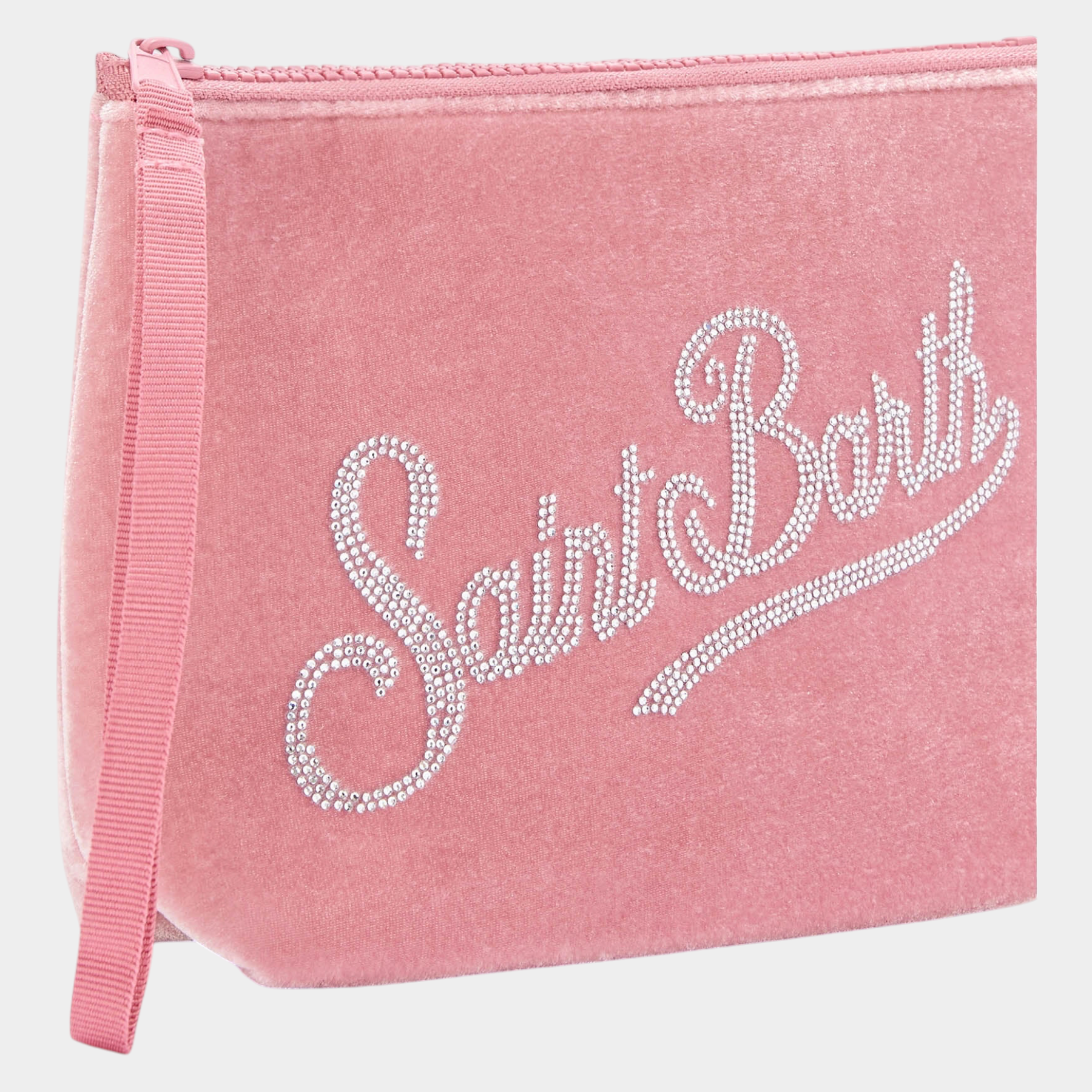 Pochette Follower SRL Aline rosa in tessuto teddy con logo Saint Barth ricamato in strass
