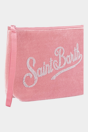 Pochette Follower SRL Aline rosa in tessuto teddy con logo Saint Barth ricamato in strass
