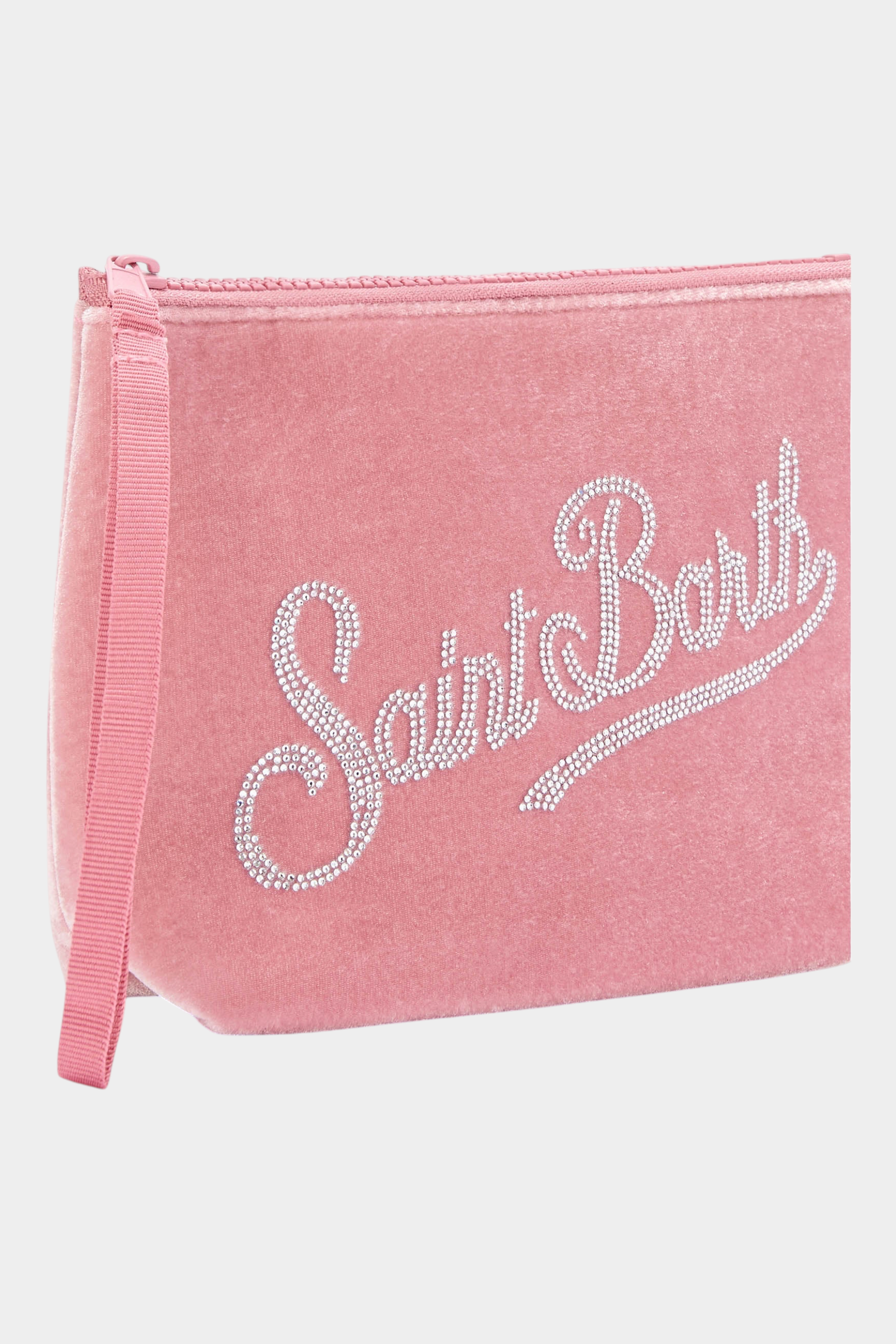 Pochette Follower SRL Aline rosa in tessuto teddy con logo Saint Barth ricamato in strass