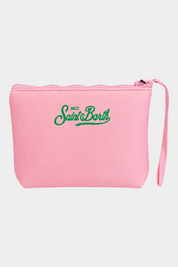 Pochette Follower SRL Aline rosa con logo MC2 Saint Barth verde ricamato e cinturino da polso