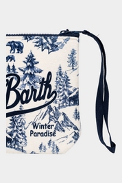 Pochette Aline Follower SRL in scuba bianco e blu con stampa invernale Winter Paradise e cinturino da polso