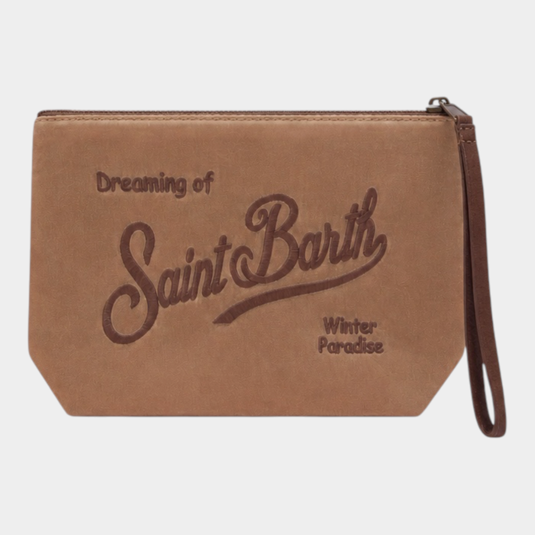 Pochette unisex Follower SRL MC2 Saint Barth in tessuto cerato beige con logo ricamato e cinturino da polso