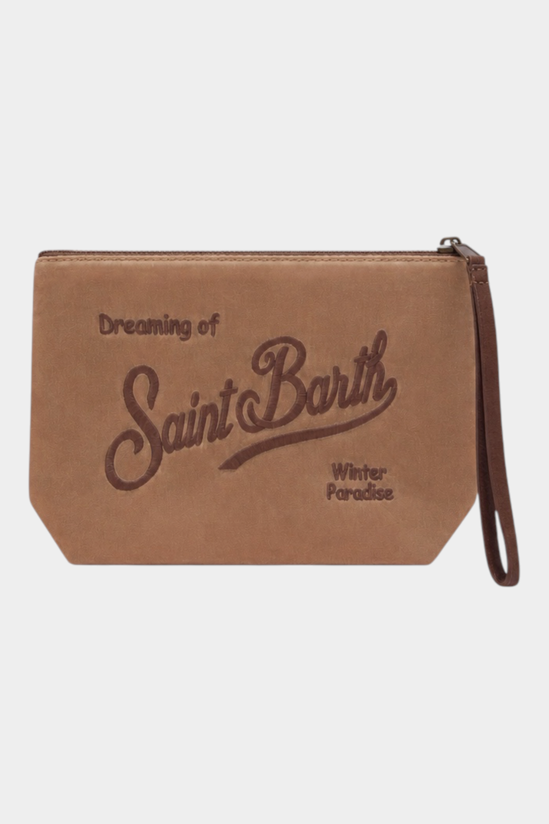Pochette unisex Follower SRL MC2 Saint Barth in tessuto cerato beige con logo ricamato e cinturino da polso