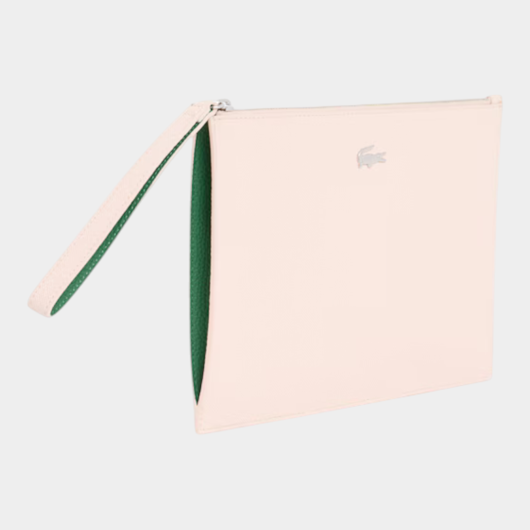 Pochette Follower SRL Lacoste in canvas piqué rosa con interno verde e cinturino da polso