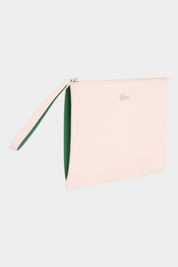 Pochette Follower SRL Lacoste in canvas piqué rosa con interno verde e cinturino da polso