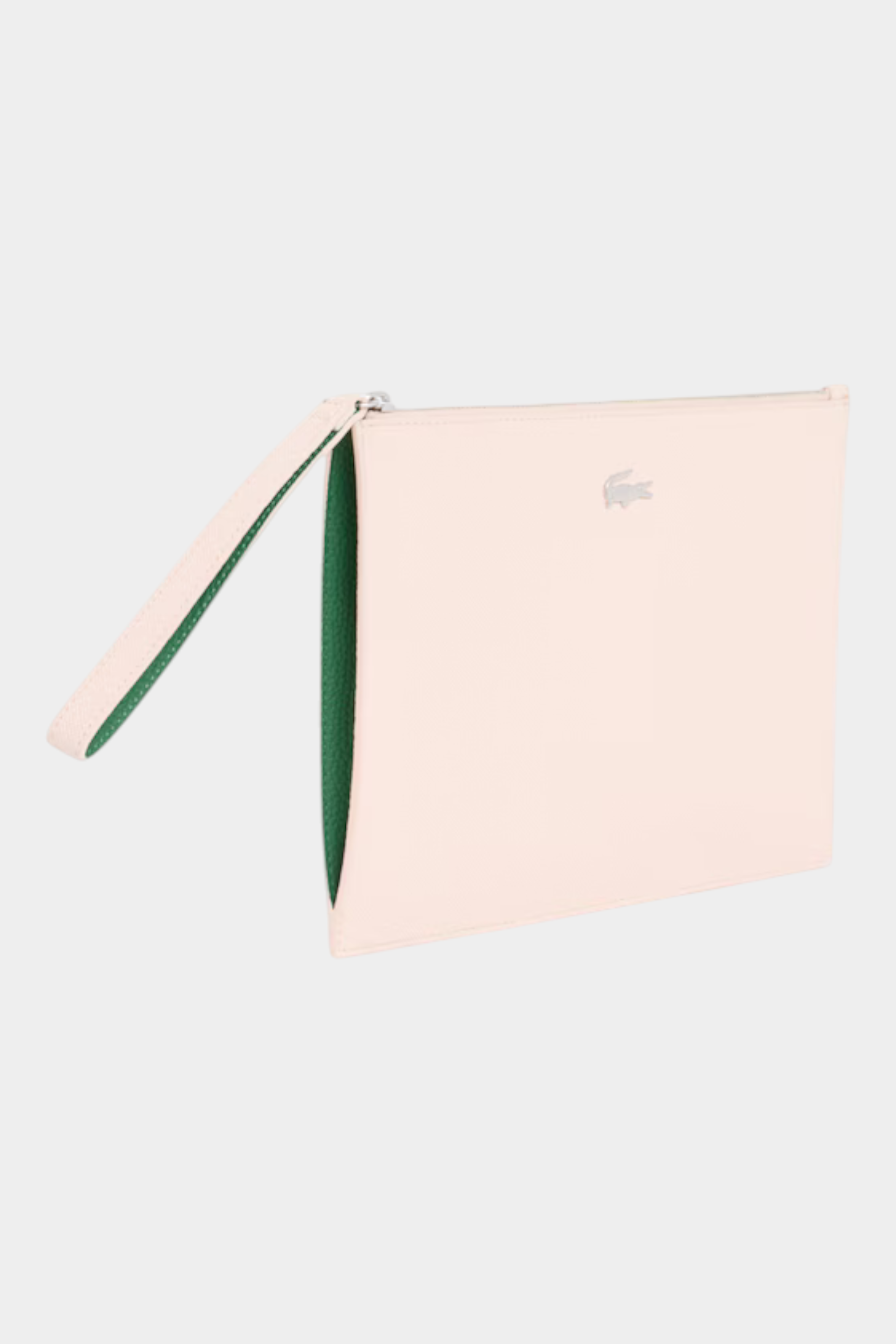 Pochette Follower SRL Lacoste in canvas piqué rosa con interno verde e cinturino da polso