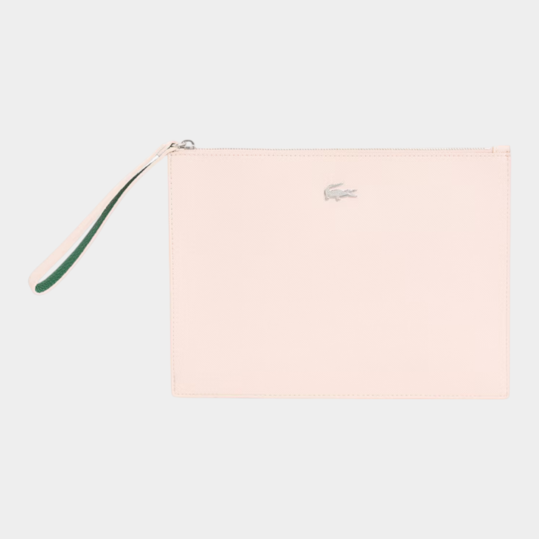 Pochette Follower SRL Lacoste in canvas piqué spalmato rosa chiaro con cinturino da polso e logo coccodrillo argento