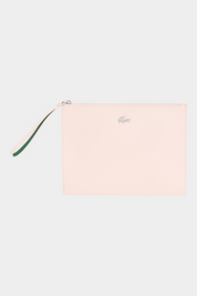 Pochette Follower SRL Lacoste in canvas piqué spalmato rosa chiaro con cinturino da polso e logo coccodrillo argento