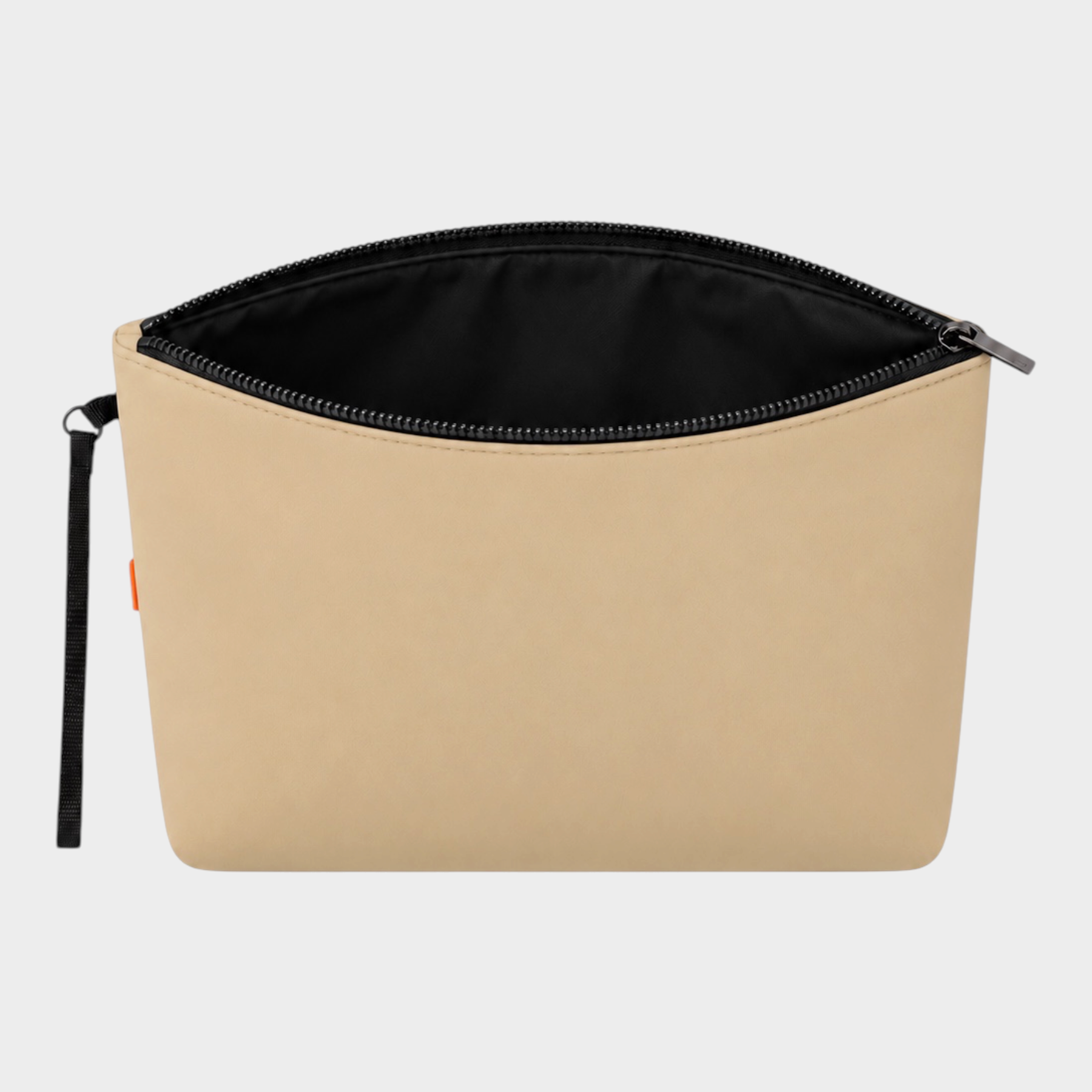 Pochette unisex Follower SRL in neoprene beige con chiusura a zip nera e cinturino laterale