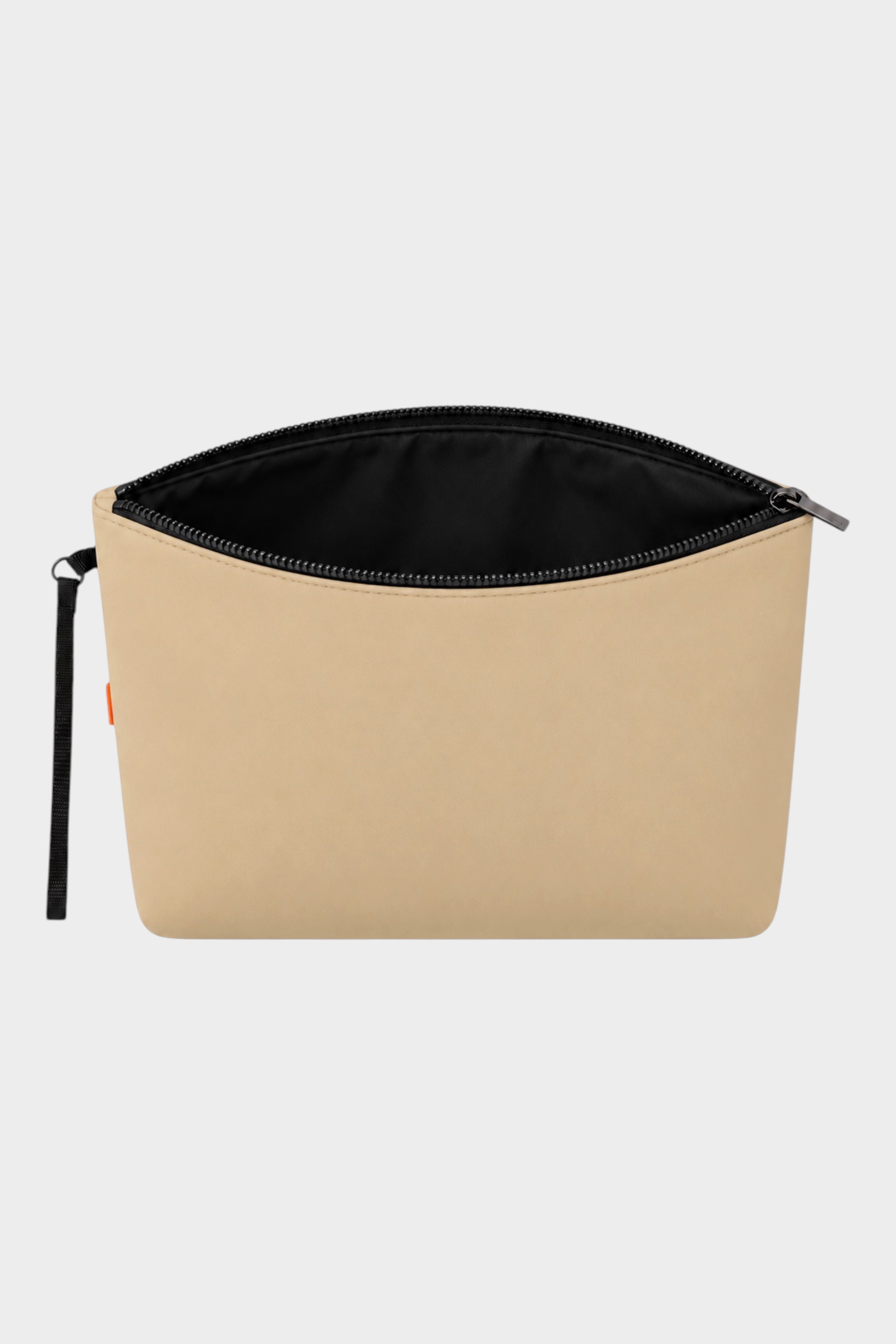 Pochette unisex Follower SRL in neoprene beige con chiusura a zip nera e cinturino laterale
