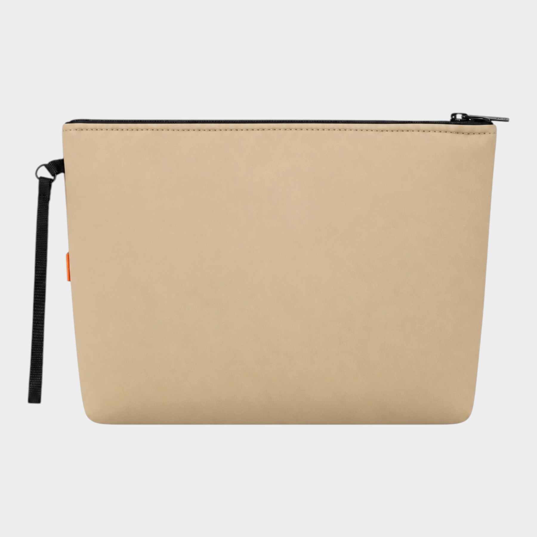 Pochette unisex Follower SRL in neoprene color beige con chiusura a zip e cinturino da polso nero