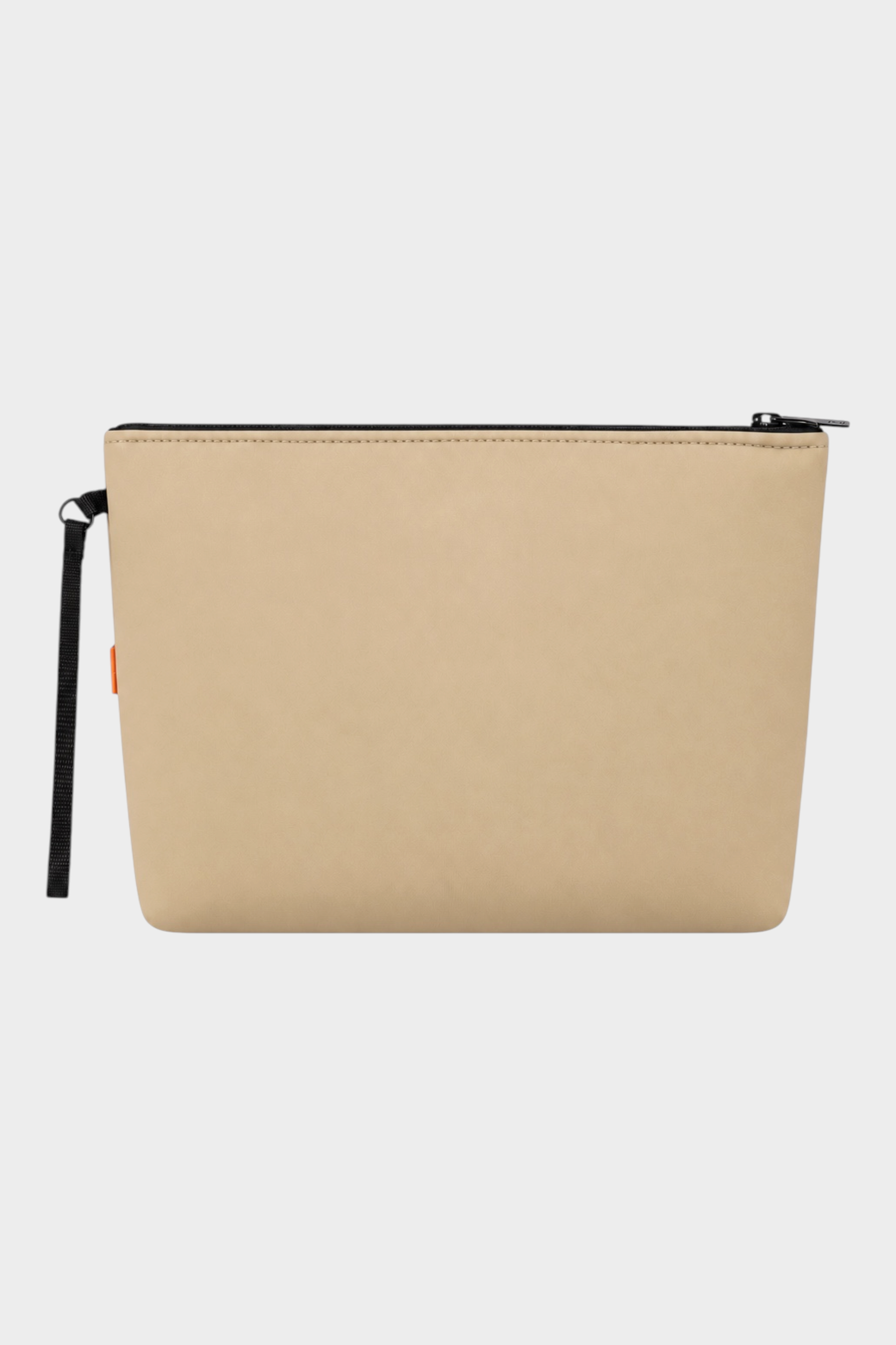 Pochette unisex Follower SRL in neoprene color beige con chiusura a zip e cinturino da polso nero