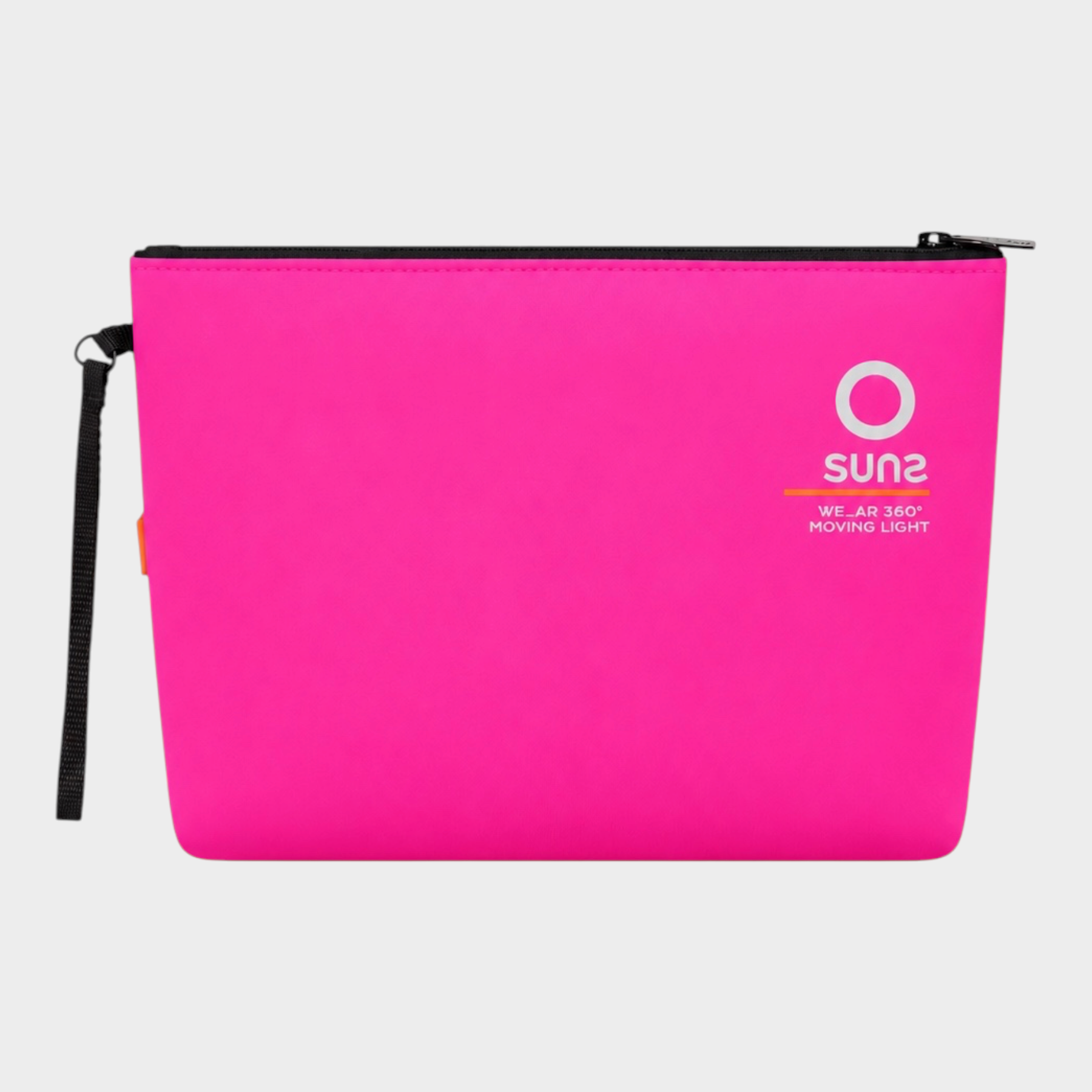 Pochette unisex Follower SRL in neoprene fucsia con logo SUNS BOARDS e cinturino da polso nero