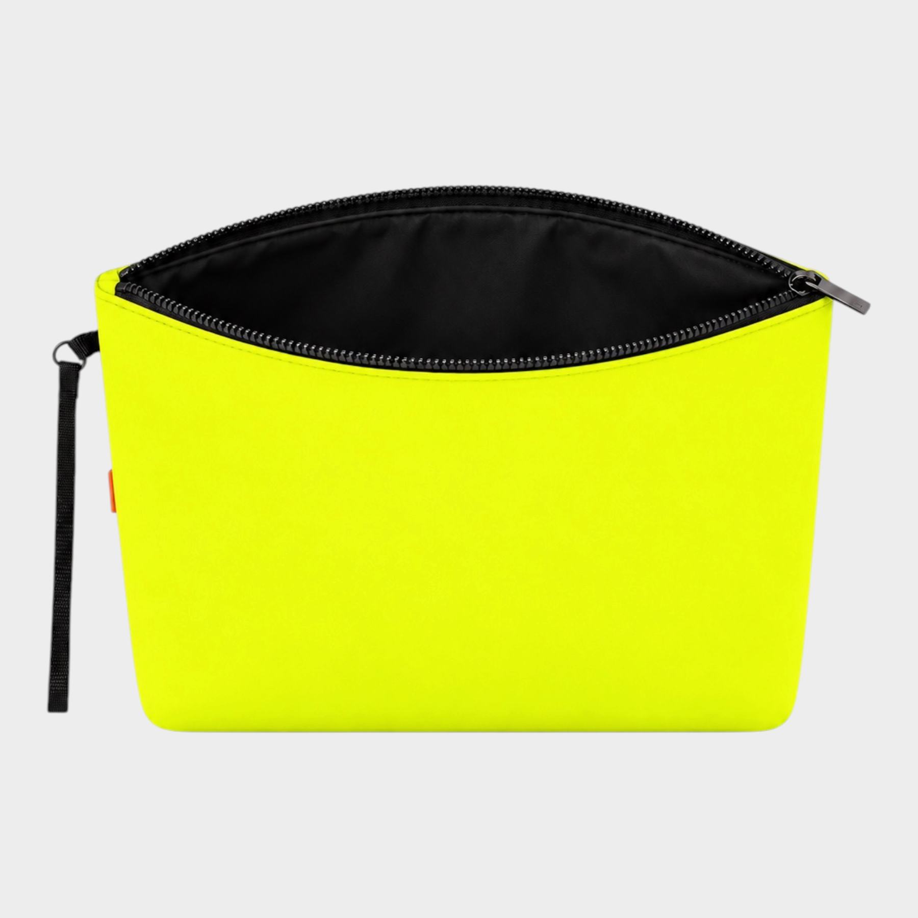 Pochette unisex Follower SRL in neoprene giallo fluo con chiusura a zip nera e cinturino da polso
