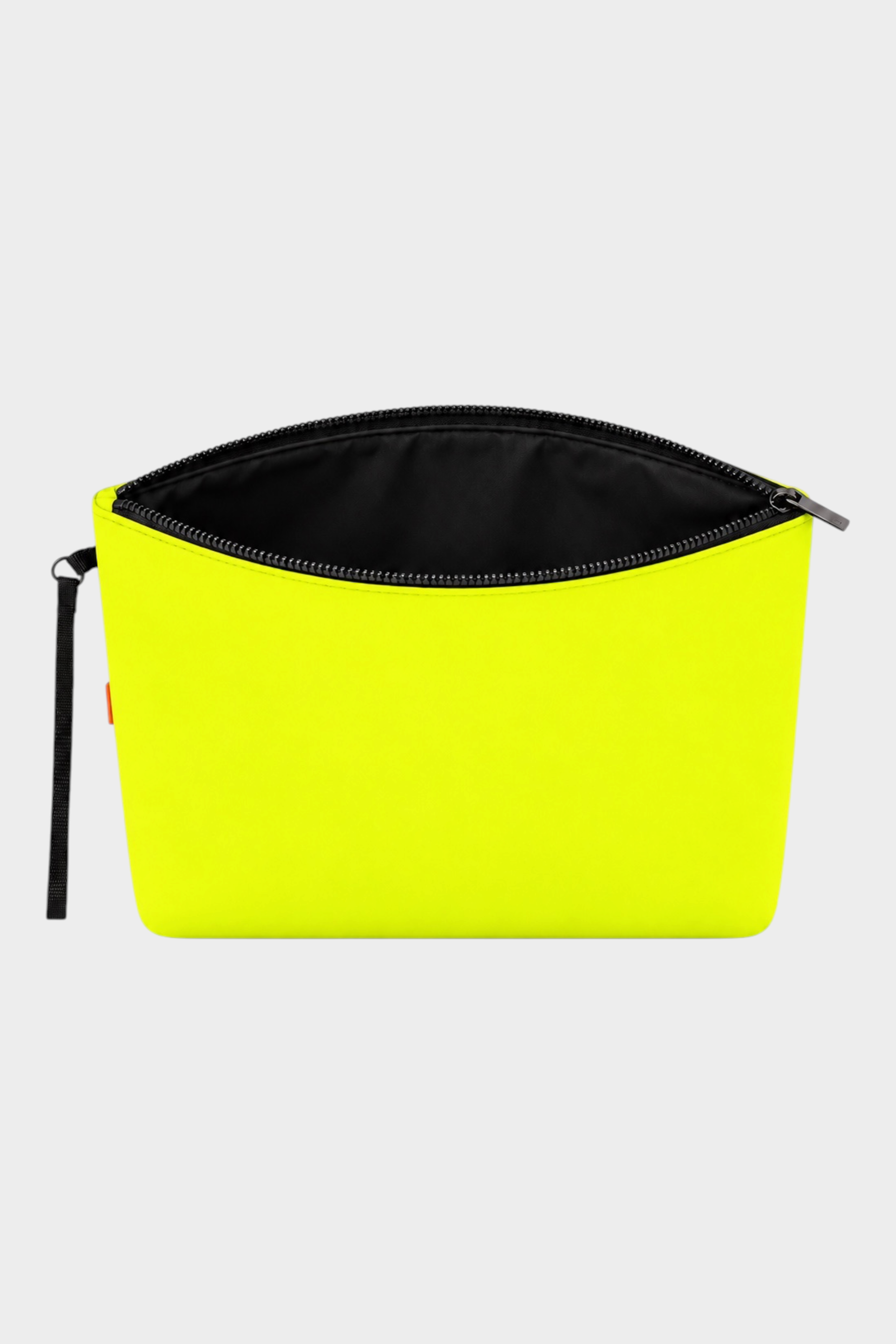 Pochette unisex Follower SRL in neoprene giallo fluo con chiusura a zip nera e cinturino da polso