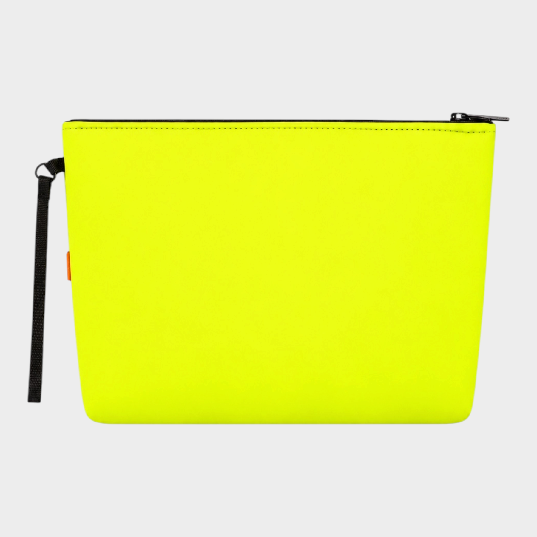 Pochette unisex Follower SRL in neoprene giallo fluo con chiusura a zip e cinturino da polso nero